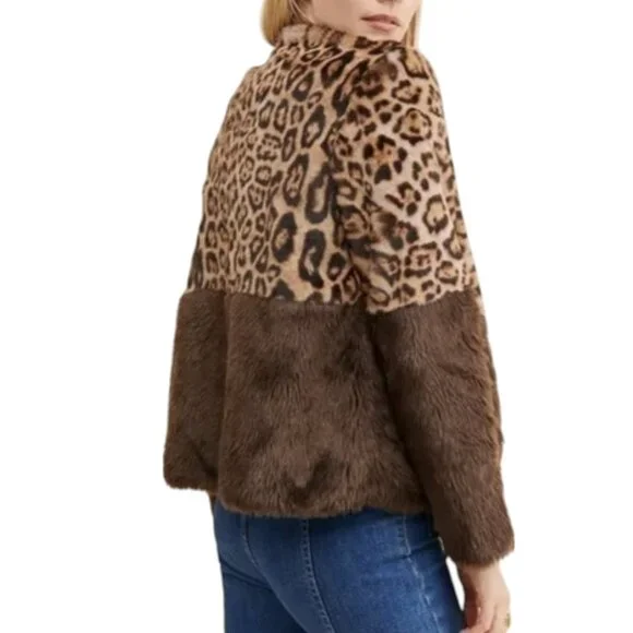 ANTHROPOLOGIE CURRENT AIR COZY SOFT LEOPARD COLORBLOCK JACKET SZ M - Picture 3 of 16